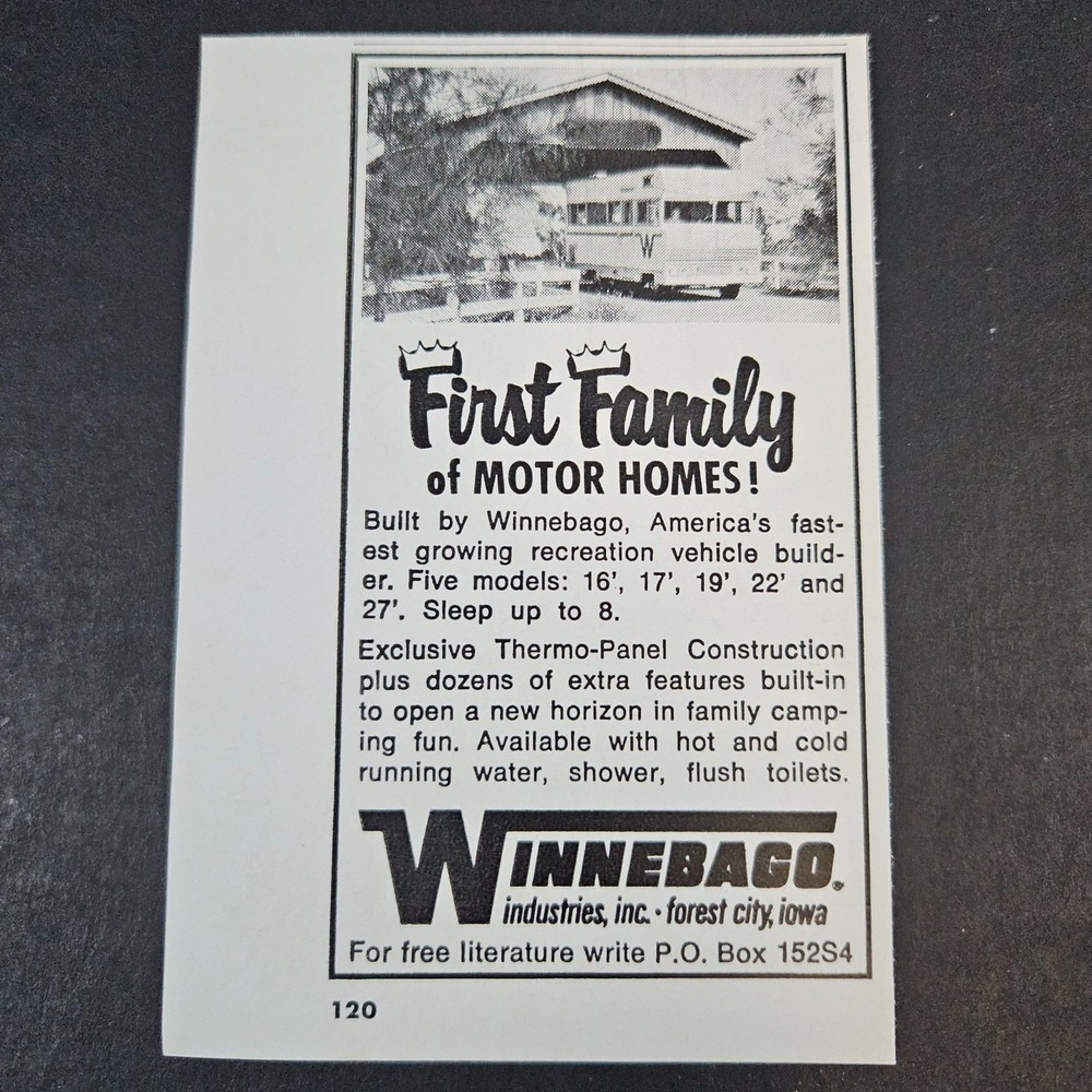 1967 Winnebago Industries Vintage Print Ad Forest City IA Recreational Vehicle